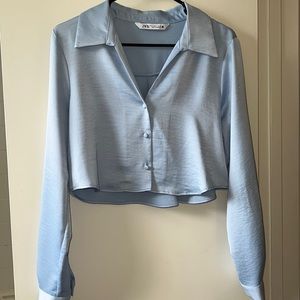 Zara Cropped Baby Blue Button Down